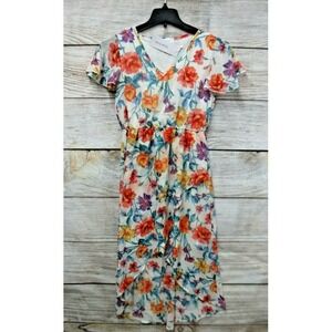 Club‎ Soda Dress Junior Womens Size XL Ivory Lined Sheer Floral Hi Low Dress New